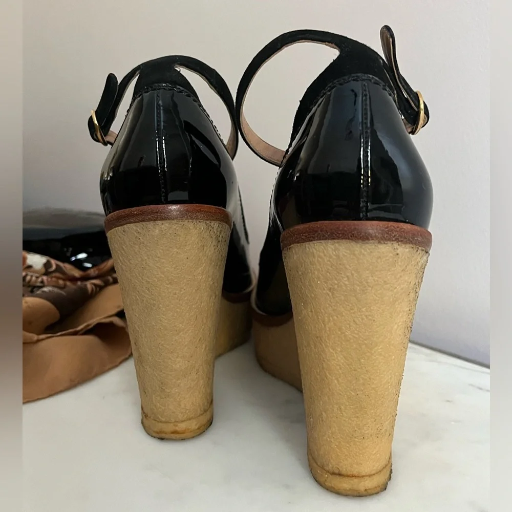 Women’s YVES SAINT LAURENT WEDGE  BLACK PATENT Mules - Picture 11 of 15